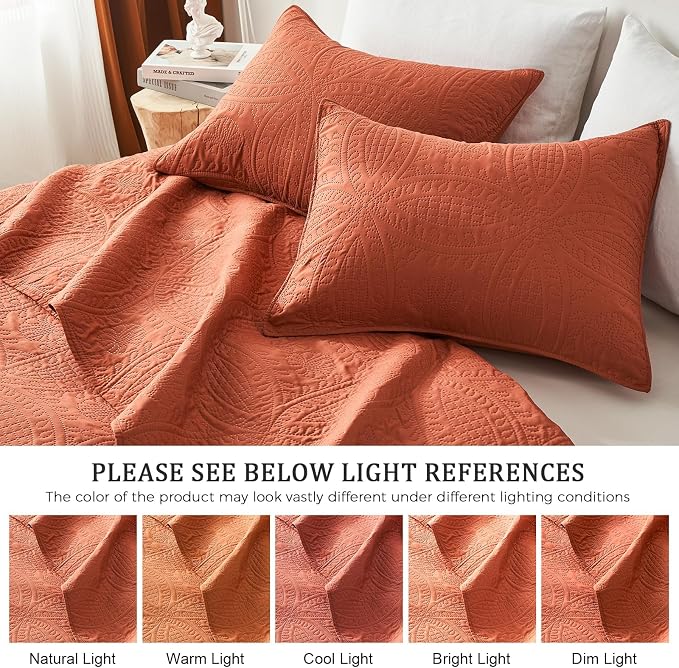 akkialla 118"x106" Burnt Orange California King Quilt Set, Oversized - Image 5