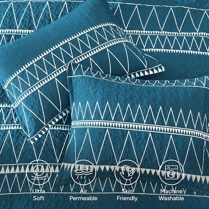 Teal Twin Quilt Set, 2 Pieces Boho Lightweight Striped Bedspread | Soft Teal - Image 5