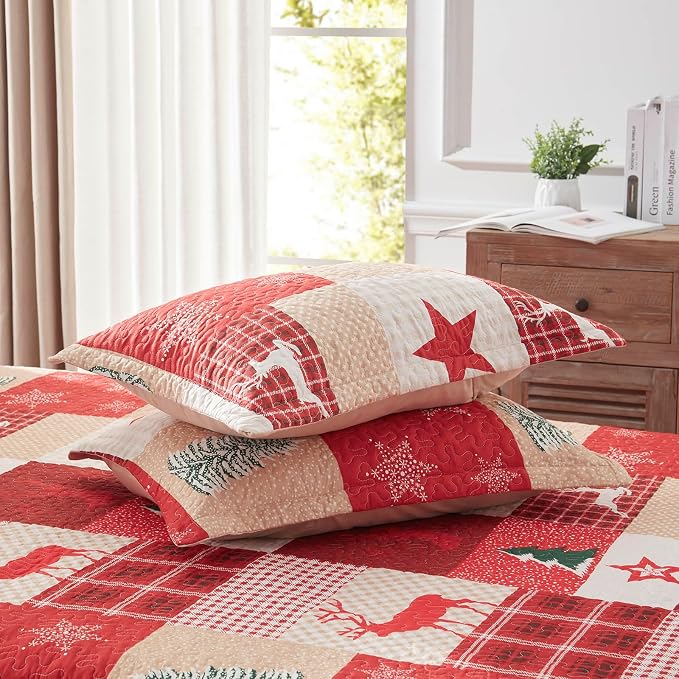 Christmas Quilt Set 3-Piece Full Queen Size Bedspread Coverlet 90''x98'' - Image 6
