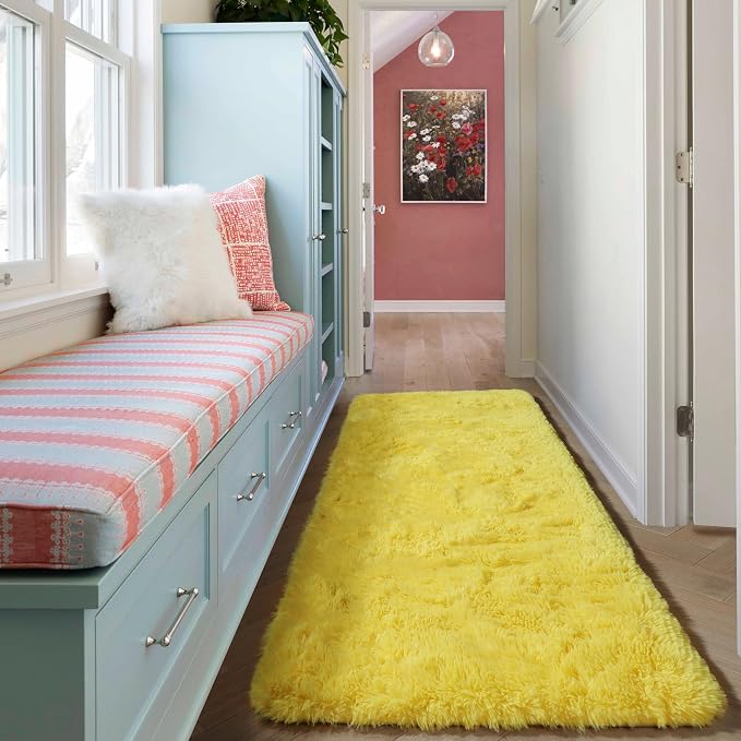 Yellow Runner Rugs for Bedroom Living Room, Fluffy 2x6 Bedside Hallway Area Rug - Image 6