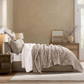 RECYCO Channel Box Stitch Velvet Quilt Set, Twin/Twin XL Size, Natural Tan | by RECYCOHOMECOLLECTION