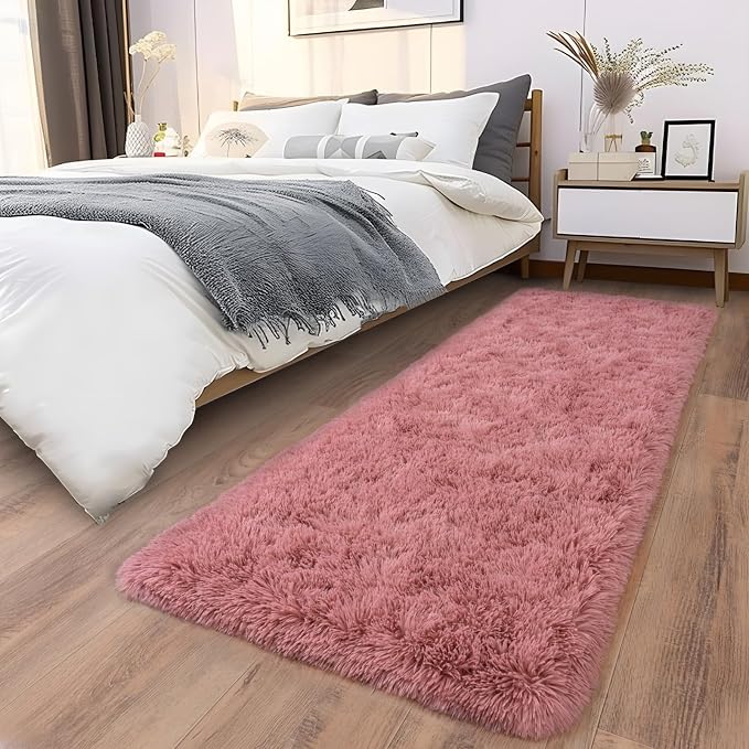 Soft Runner Rugs for Bedroom Hallway 2x5 Blush Pink | Fluffy Shag Throw Area - Image 5