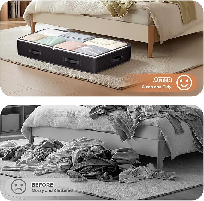 95L Under Bed Storage, 4 Pack Closet Organizers Black | Underbed Storage Bags - Image 7