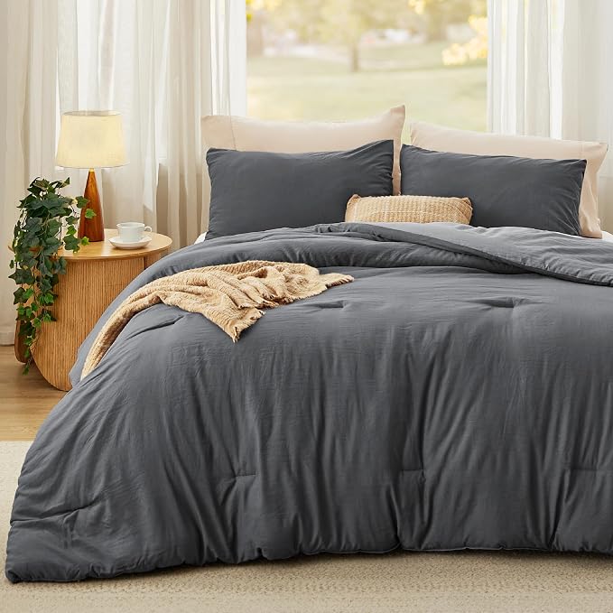 Bedsure Queen Comforter Set, Dark Gray Soft Prewashed Bedding - Image 2