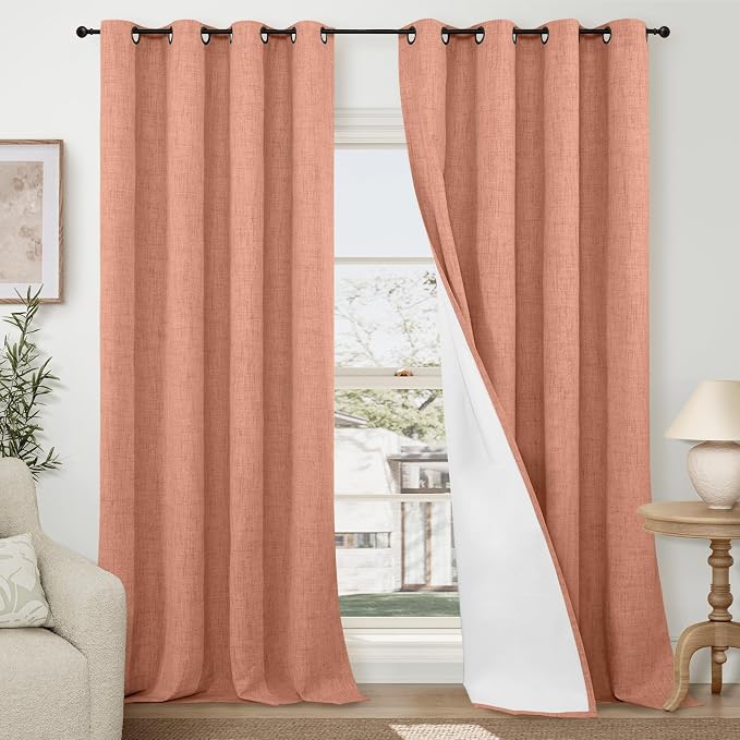 Terracotta Linen Blackout Curtains 84" Long Each 60 Wide 2 Panels | Thermal by Lajode