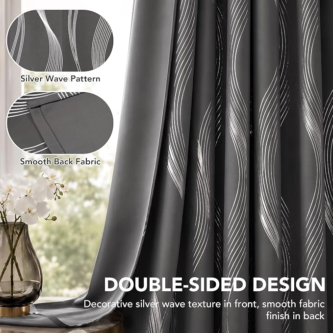 Deconovo Curtains for Living Room, Pattern Blackout Curtains 96 Inches Long | - Image 2