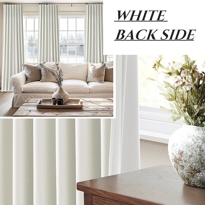 Pleated Beige White Curtains 94 Inches Long 2 Panels Burg, Energy Efficient - Image 6