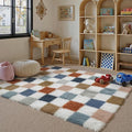 Checkered Area Rug 3x5 for Kids Room Soft Fluffy Shag Carpet | Machine Washable by PureCozy