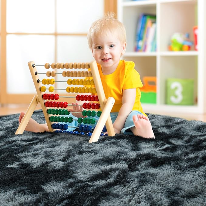 6x9 Large Tie-Dyed Black and Grey Fluffy Area Rug Non-Slip - Image 6