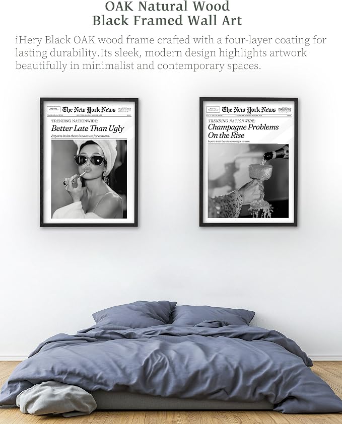 iHery 16x20in Audrey Hepburn Better Late Than Ugly Framed Bathroom Art | - Image 7