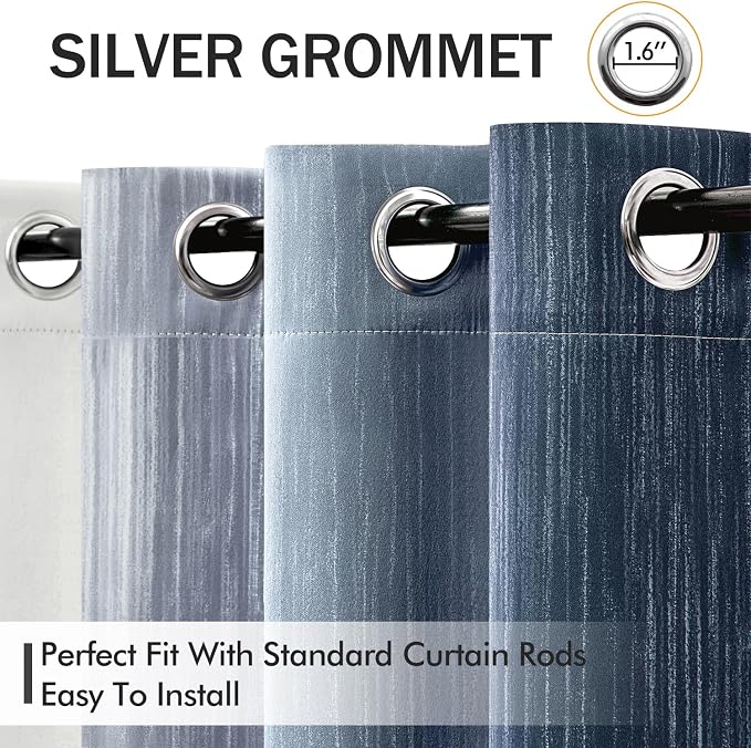 MIULEE Navy Blue and Greyish White Ombre Blackout Curtains 52Wx96L Set of 2 | - Image 2