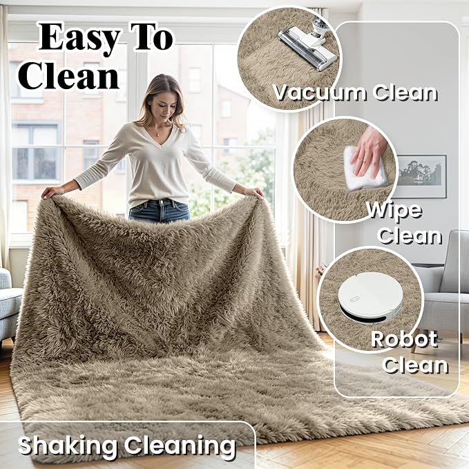 4x6 Fluffy Area Rug for Living Room: Non-Slip Grey Camel Bedroom Carpet | Ultra - Image 6