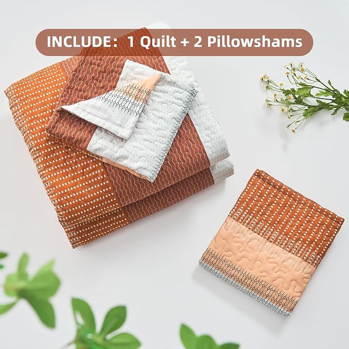 California King Quilt Set Orange, 3 Pieces Bedspreads | Ultra Soft Lightweight - Image 7