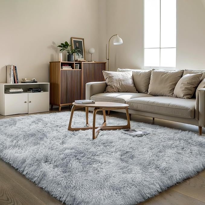 6x9 Thick Tie-Dye Gray Shag Rug - Image 6