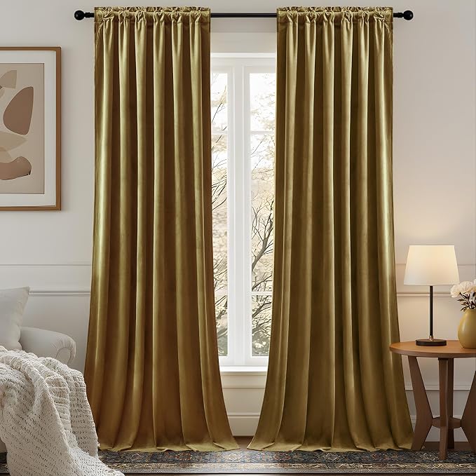 84 Inch Gold Velvet Curtains for Bedroom Back Tab Drapes Thermal Insulated | - Image 9