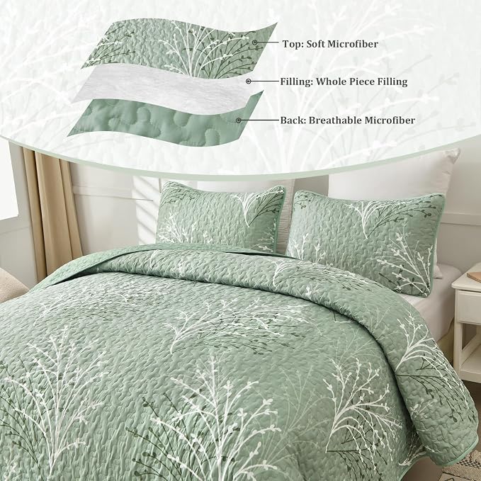 DJY Sage Green Quilt Set Full Size - Image 9