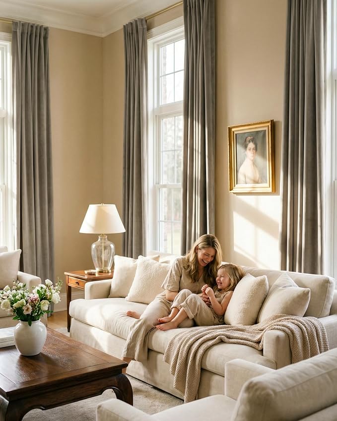 Taupe Thermal Insulated Curtains 90 inches Back Tab, 2 Panels | Heavy Soft - Image 8