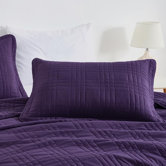 Chezmoi Collection Kingston Queen Size Bedspread Set, 3-Piece Dark Purple - Image 4
