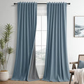Blue Linen 100% Blackout Curtains 108 Inches Long 2 Panels Set Country by Guken