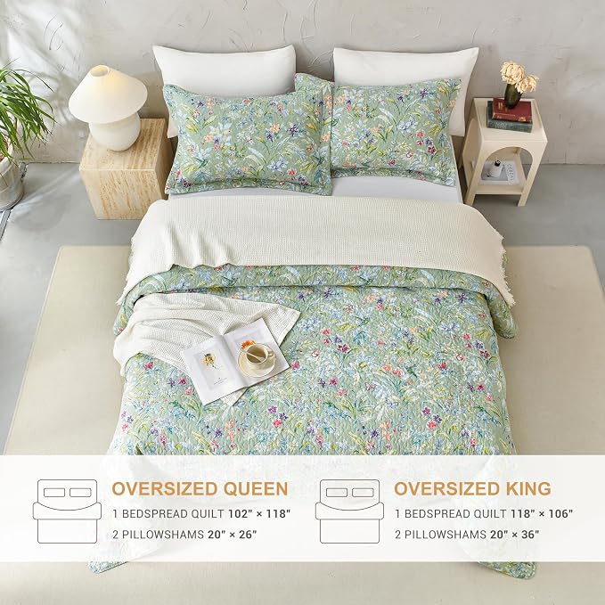 Lady Ann 100% Cotton Floral Oversized Queen Quilt Set - Image 7