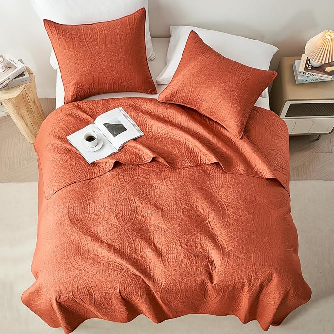 akkialla King Quilt Bedding Set, Burnt Orange Ultrasonic King/Cal King Quilt Set - Image 3