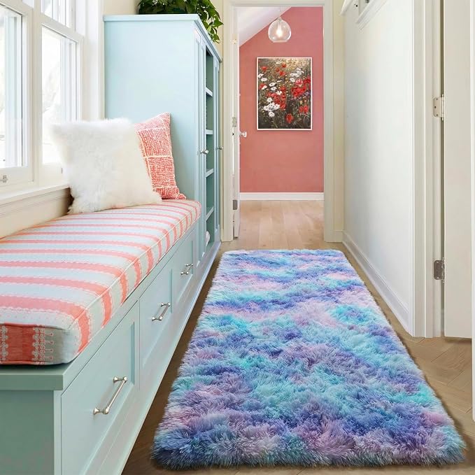 Rainbow Runner Rugs for Bedroom Living Room, Fluffy 2x6 Bedside Hallway Area Rug - Image 7