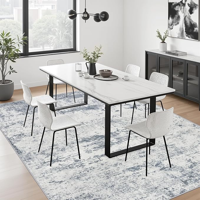 5x8 Area Rug Living Room: Modern Washable Soft Carpet Blue Grey | - Image 9