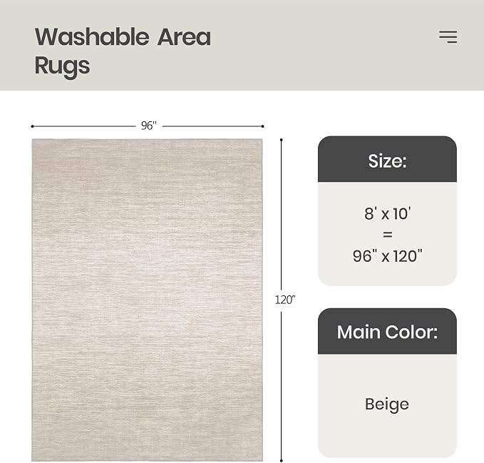8x10 Area Rugs for Living Room, Large Washable Rug Non Slip, Thin & Lighweight - Image 2