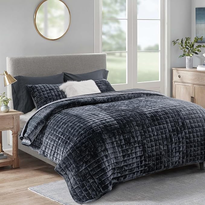 RECYCO Channel Box Stitch Velvet Quilt Set, King Size, Luxury Oversized - Image 2