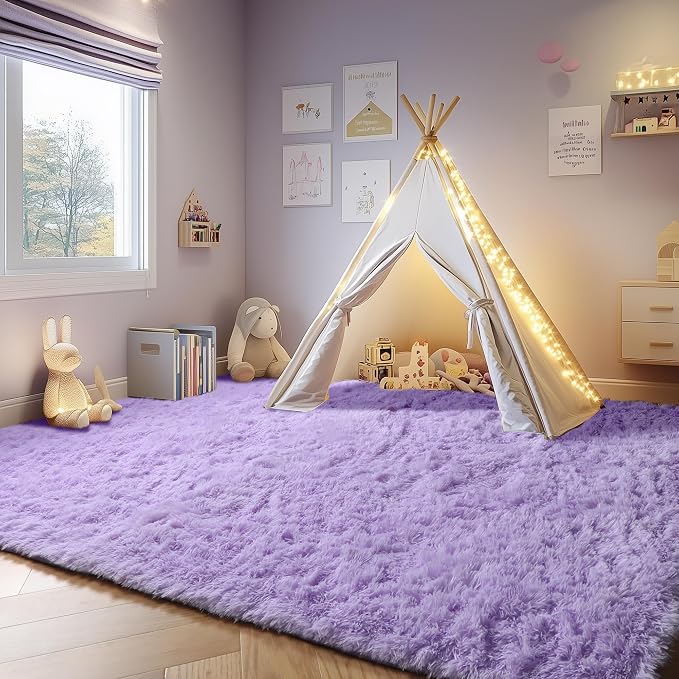 Purple Rugs for Living Room Bedroom, 5x8 Fluffy Bedside Area Rug, Soft Plush - Image 6