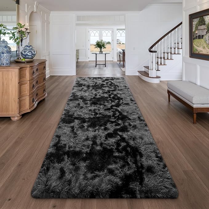Deerhoo 3x8 Runner Rugs for Long Hallway Bedroom Kitchen, Dark Grey | Tie-Dyed - Image 2