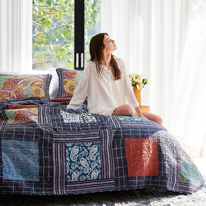 Secgo King Size Comforter Set- 100% Cotton Quilt King Size Set, Patchwork - Image 3