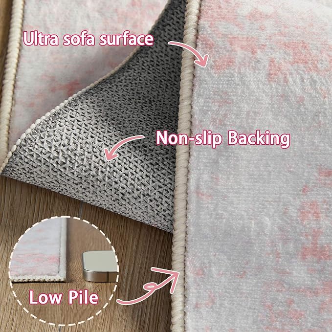 Latte&Fog 6x9 Area Rugs for Living Room Modern Abstract Washable Pink Rugs | - Image 8