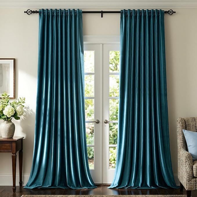 Luxury Peacock Blue Velvet Curtains 108 inches by PRIMROSE