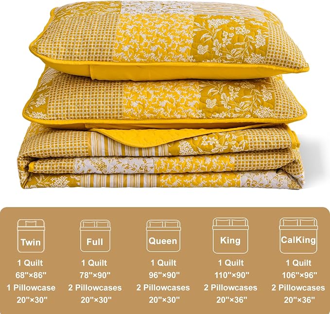 Mybedsoul Yellow Boho Quilt Set Twin Size Dorm Bedding, 2 Pieces Plaid Floral - Image 5