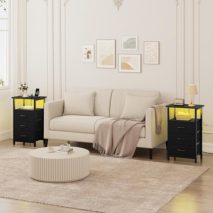 Night Stand with Charging Station, LED Nightstand - Image 6