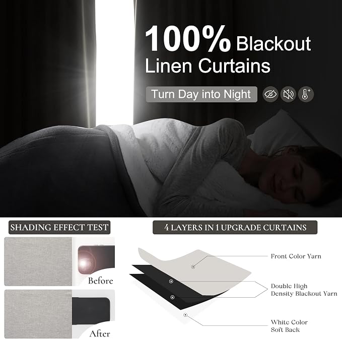 QJmydeco Thick Linen Blackout Curtains 90 Inches Long - Image 2