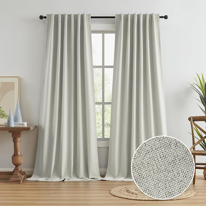 Greyish Beige Linen Blackout Curtains 120 Inches Long 10 FT, Back Tab Track by KEQIAOSUOCAI