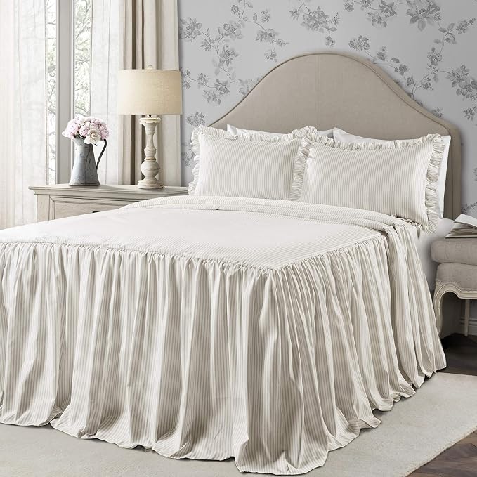 Lush Decor Ticking Stripe Bedspread Twin Size 2 Piece Set Wheat - Image 2