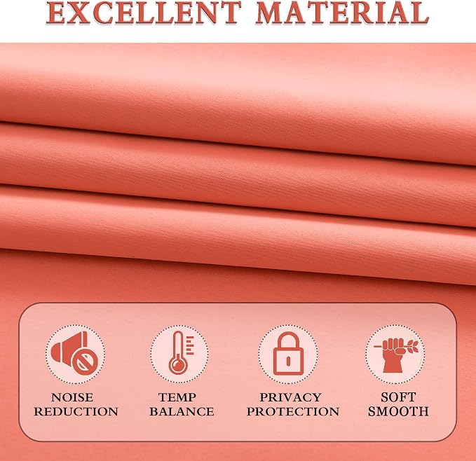 Coral Blackout Curtains Rod Pocket Curtain Panels -Thermal Insulated Curtains - Image 5