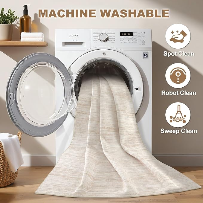 Nakagishi Boho 5x7 Area Rug Living Room Rugs Machine Washable Beige | Soft - Image 2