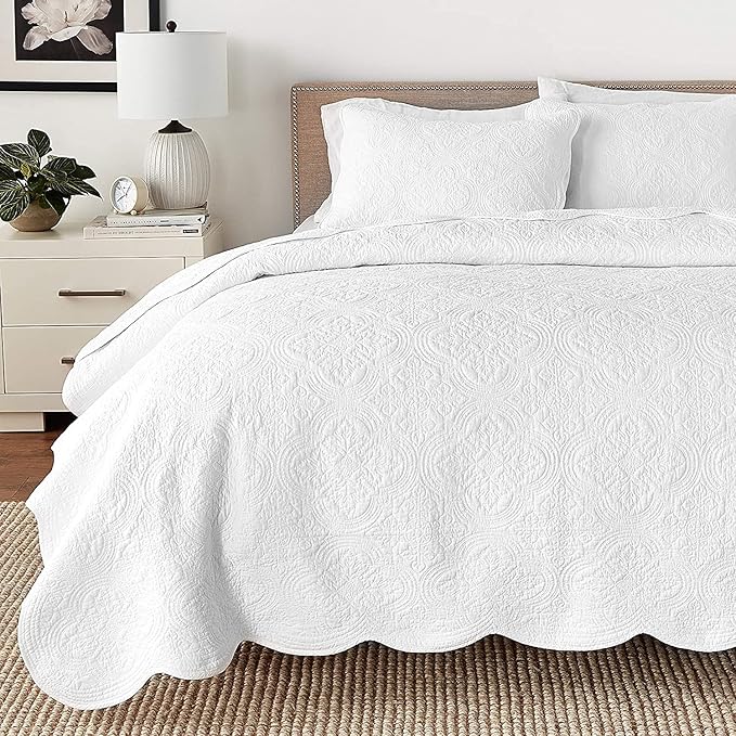 Cozy Line Home Fashions 100% Cotton Victorian Medallion Solid White Matelasse by CozyLineHomeFashions