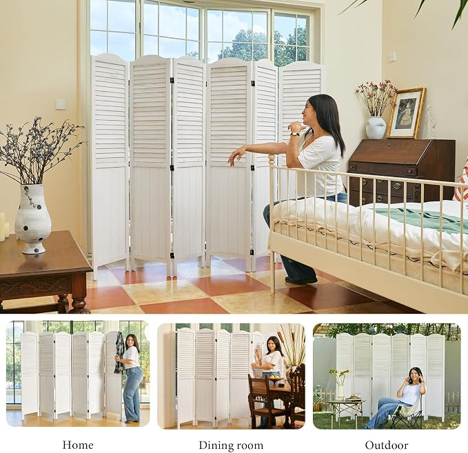 Room Dividers, 5.75Ft Individual Privacy Screens Foldable Wooden Louver & MDF - Image 7