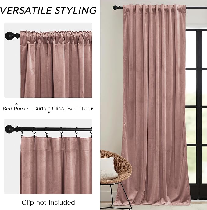 RYB HOME Dusty Pink Velvet Curtains 72 inches - Image 3