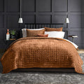 RECYCO Channel Box Stitch Velvet Quilt Set, King Size, Rusty Burnt Orange | by RECYCOHOMECOLLECTION