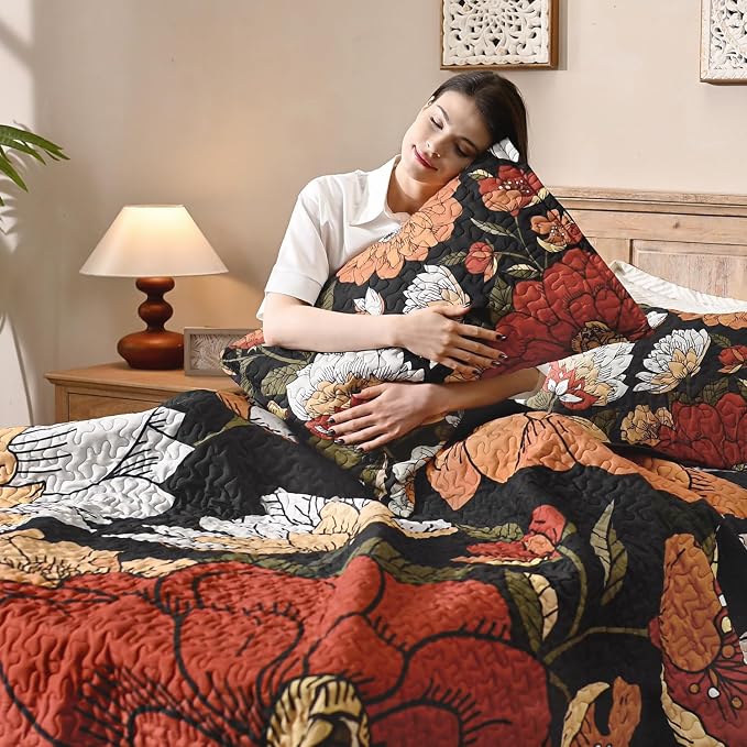 Oversized King Quilt Set Black, 120x120 Floral Super King Bedspread | 3 Pieces - Image 3