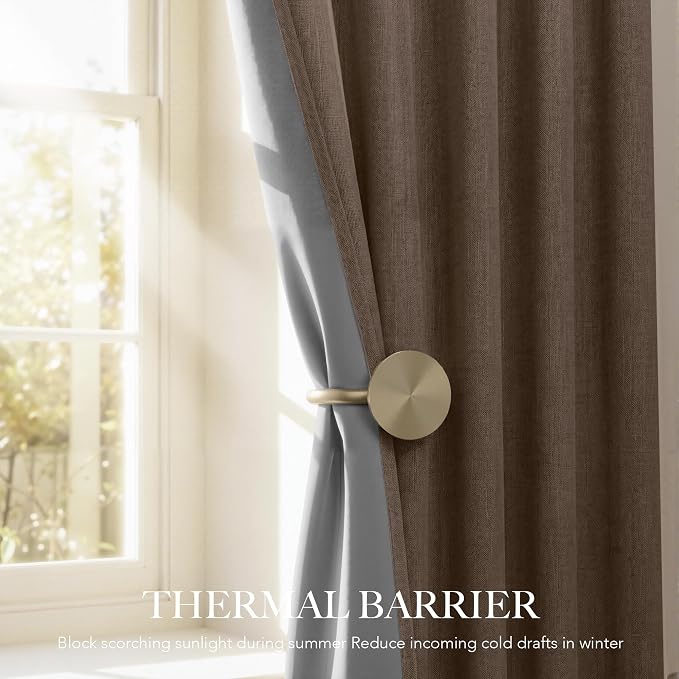 RYB HOME Brown Linen 100% Blackout Curtains 120 Inch Long - Image 4