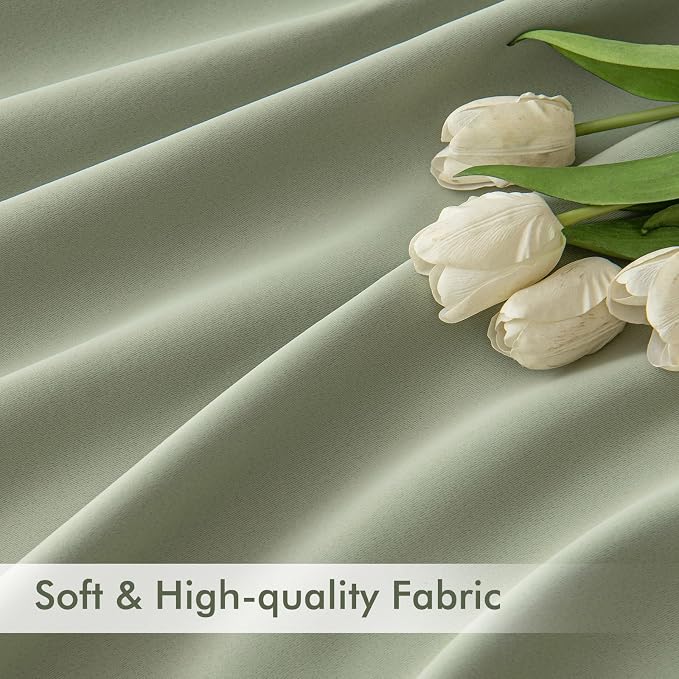 MIULEE Sage Green Back Tab Blackout Curtains 52x108 Inch Long 2 Panels Set | - Image 6