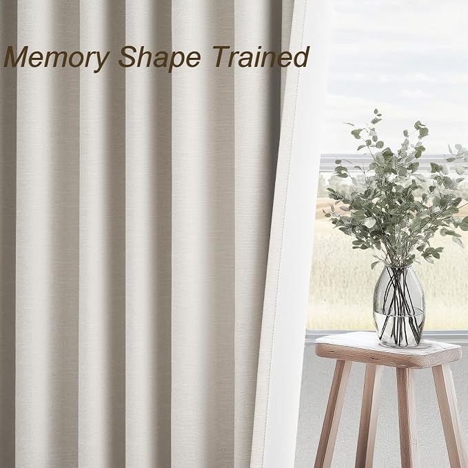 Short Linen Blackout Curtain Tiers 48 Inches Long 2 Panels Set Ivory Birch - Image 4