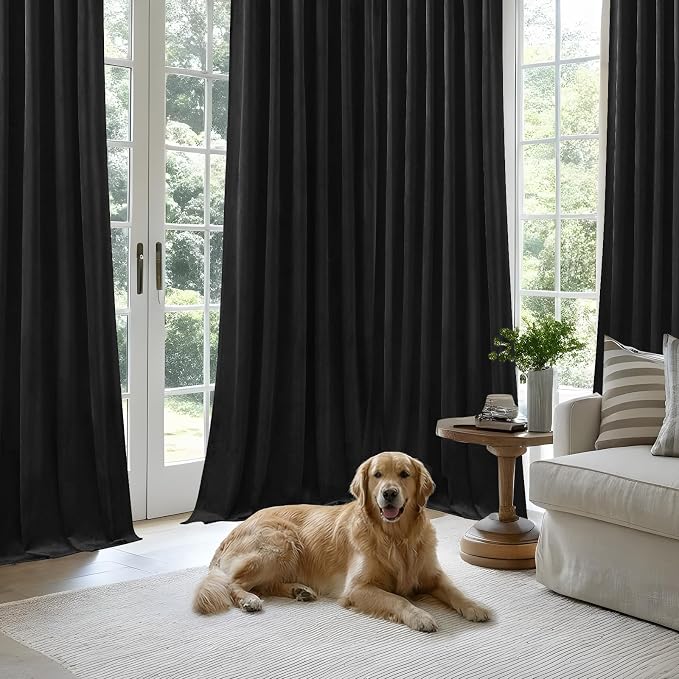 Black Velvet Blackout Curtains 96 Inches, Floor to Ceiling Drapes Back Tab | - Image 6
